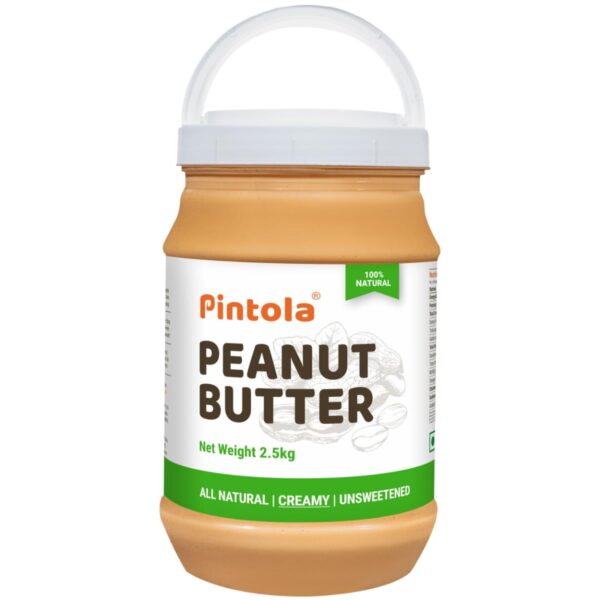 Pintola All Natural Peanut Butter Creamy 2.5kg | Smooth | Unsweetened | 30g Protein | Gluten & Cholesterol Free, Vegan Peanut Butter, Nut Butter