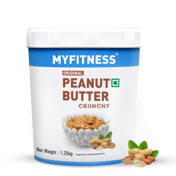 MYFITNESS Peanut Butter Original Classic Crunchy 1.25kg | 25g Protein | 9g Fiber | Nut Butter Spread for Breakfast, Snacks & Bread Treats | Cholesterol