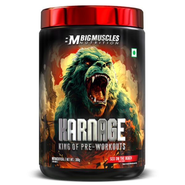 Bigmuscles Nutrition Karnage Pre workout (60 Servings, Sex On the Beach) | Pre-workout Supplement Supports to Improve Focus, Strength, Energy and Pump,...