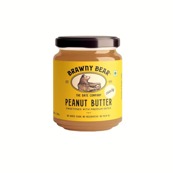 Brawny Bear Peanut Butter Crunchy, Natural Sweetened with Dates, Healthy Nut Butter with No Added Sugar and Preservatives, Vegan, High in Protein Spread 500 gm