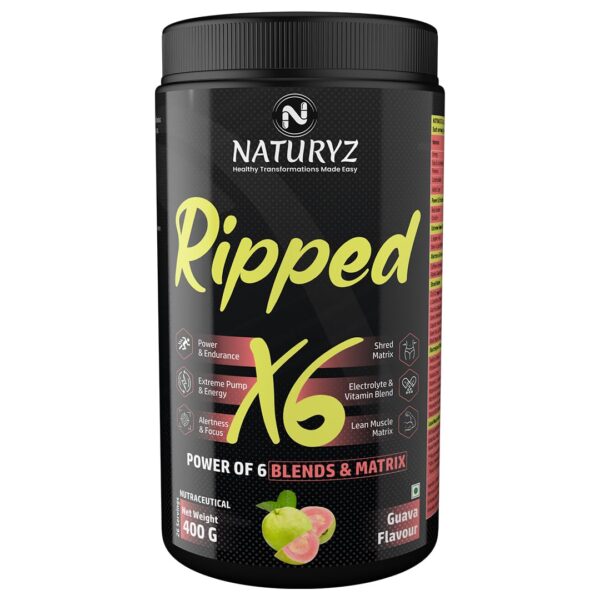 Naturyz Ripped X6 Pre Workout With Highest 24 Nutrients For Extreme Pump,Power,Endurance,Energy,Focus, For Fitness Enthusiasts,Athletes & Bodybuilders-...