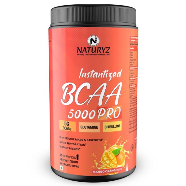NATURYZ Instantized BCAA 5000 PRO |5G Vegan BCAAs | Glutamine | Citrulline | Electrolytes | 0 Added Sugar | Powerful Intra Workout Amino for Lean Muscle...