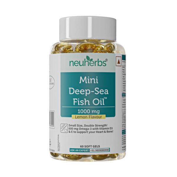 Neuherbs Mini Deep Sea Fish Oil Omega 3 Capsule 1000Mg- 60 Softgels for Men & Women |2X Omega 3 with 360Mg Epa & 240Mg Dha | Fish Oil Capsules with...