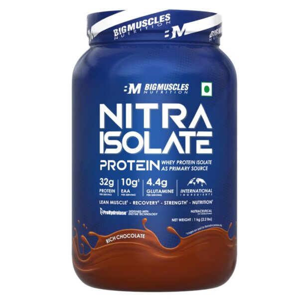 Bigmuscles Nutrition Nitra Isolate [1kg, Rich Chocolate] | 32g Protein | 10g EAA | Whey Protein with ProHydrolase Enzyme Tech. For Faster Absorption |...
