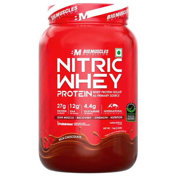 Bigmuscles Nutrition Nitric Whey protein | 27g Isolate Whey Protein | ProHydrolase Enzyme Tech. for Faster Absorption & Lean Muscle Growth | Rich...