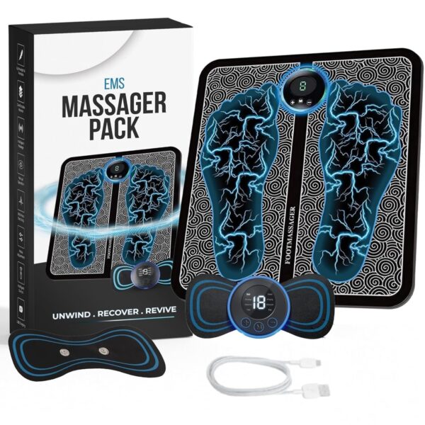 SHAYONAM Foot Massager-Wireless Ems Massage Machine,Rechargeable,Portable,&Foldable Design. 8 Modes,19 Intensity Levels For Ultimate Pains-Reliedp. (MEDIUM)