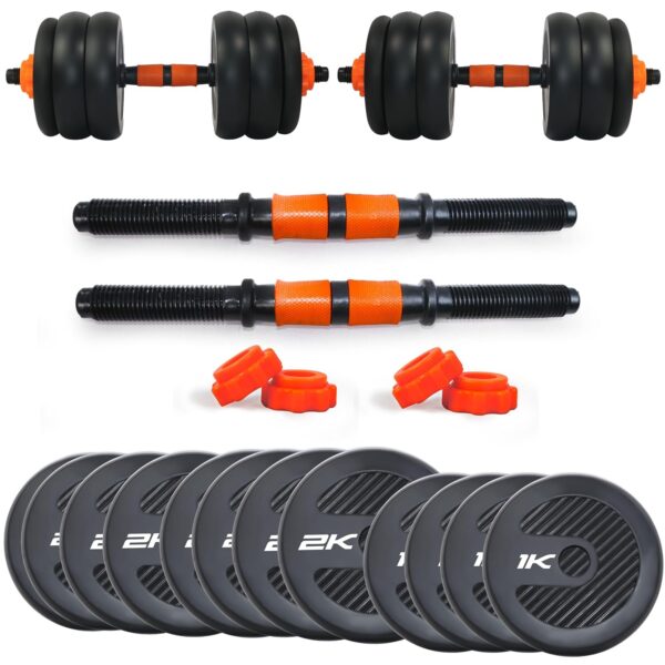 WATSON Premium Rubber Dumbbell Set for Men & Women Fitness, Dumbbell Set with 20Kg (1Kgx4, 2Kgx8) Rubber Weight Plates, Hard PVC 17" Dumbbell Rods