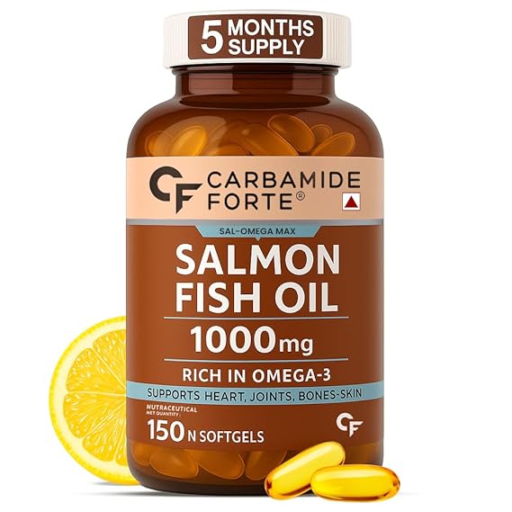Carbamide Forte Omega 3 Fish Oil Capsules Softgel 1000mg | Omega 3 Supplement Softgel For Men & Women | Salmon Fish Oil Omega3 Supplement For Heart, Joints, Bones & Skin 150 Softgels