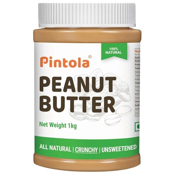Pintola All Natural Peanut Butter Crunchy 1kg | Smooth, Unsweetened | 30g Protein | Gluten & Cholesterol Free, Vegan Peanut Butter, Nut Butter, High in Protein Spread, 100% Pure Roasted peanuts butter